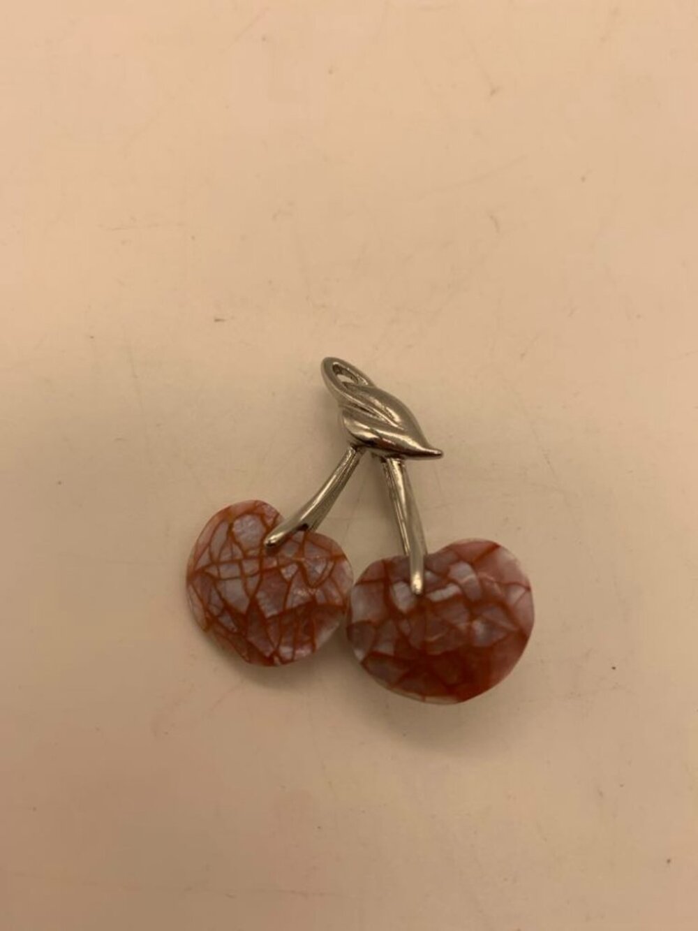 Vintage Liz Claiborne Signed Cherry Mosaic Silver Tone Brooch